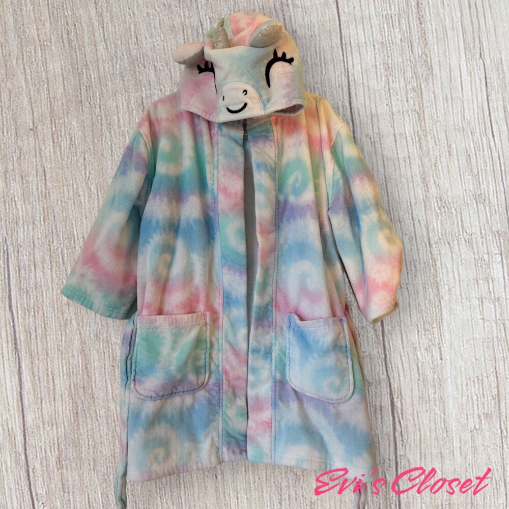Saint Eve Swim Girls 3 Tie Dye Unicorn Hooded Pool Home  Robe Sz 5 6